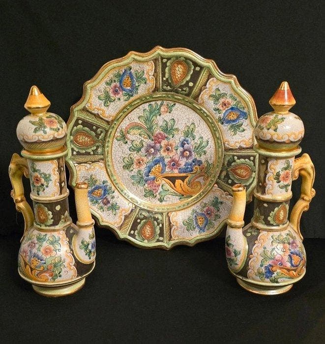 “Gialletti G.P. Deruta - Kan - Keramiek - 2 karafes en één, Antiek en Kunst, Antiek | Glaswerk en Kristal