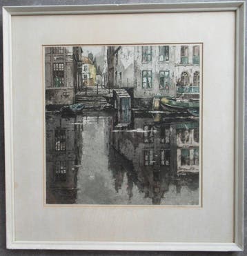 Henri Cassiers (1858-1944) - Achterhuizen spiegelend in de, Antiek en Kunst