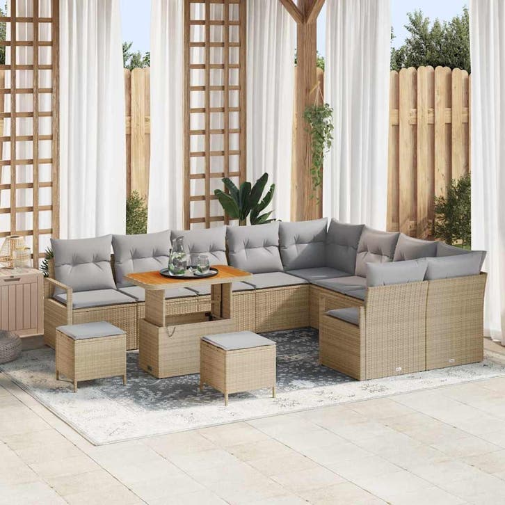 vidaXL Tuinbank Set met kussen 12 pcs Beige poly rattan, Tuin en Terras, Tuinsets en Loungesets, Nieuw, Verzenden