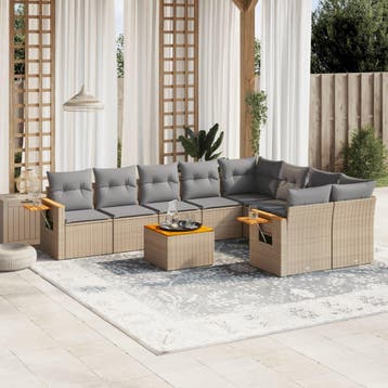 vidaXL 10-delige Loungeset met kussens poly rattan beige, Tuin en Terras, Verzenden, Nieuw, Loungeset
