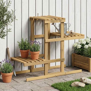 vidaXL Plantenstand Wit 82 x 36 x 60 cm Massief Acacia Hout, Jardin & Terrasse, Bacs à fleurs & Jardinières, Verzenden