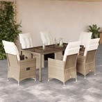 vidaXL 7-delige Bistroset met kussens poly rattan beige, Verzenden