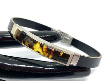 Unieke natuurlijke Baltische barnsteen leren armband -