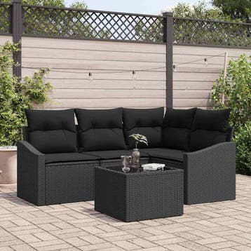 vidaXL Tuinbank Set 5 st Zwart poly rattan, Verzenden