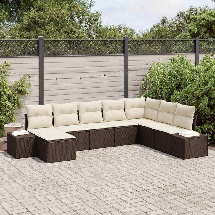 vidaXL Tuinbank Set met kussen 8 pcs Bruin en Crème poly, Tuin en Terras, Tuinsets en Loungesets, Nieuw, Verzenden