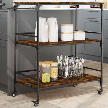 vidaXL Keukentrolley 100,5x50x105 cm bewerkt hout gerookt, Huis en Inrichting, Verzenden, Nieuw