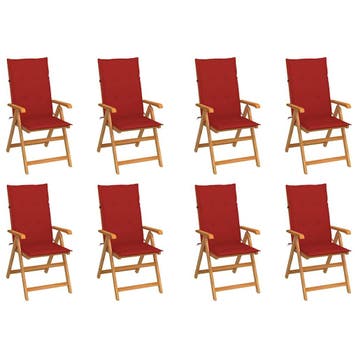 vidaXL Verstelbare klapstoelen met kussens, 8 stuks, massief, Verzenden, Nieuw