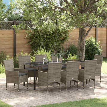 vidaXL Tuin Eettafel Set 9 st Grijs poly rattan, Tuin en Terras, Verzenden, Nieuw