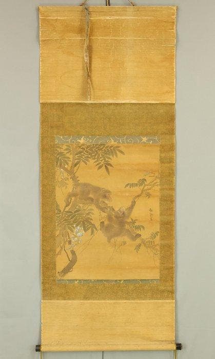 Two Monkeys Climbing Wisteria Trees - Mori Sosen, Antiquités & Art, Antiquités | Autres Antiquités