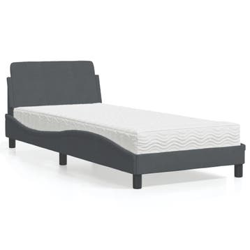 vidaXL Bed met matras Dover fluweel donkergrijs 90x200 cm, Huis en Inrichting, Verzenden, Nieuw