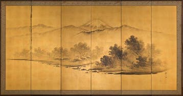Un paravent pliant en soie à six panneaux représentant le, Antiek en Kunst