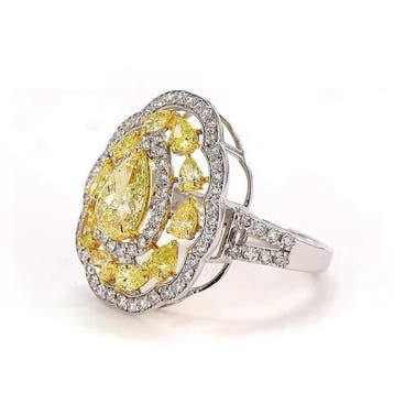 Cocktailring - 18 karaat Witgoud - 2.58ct. tw. Geel Diamant