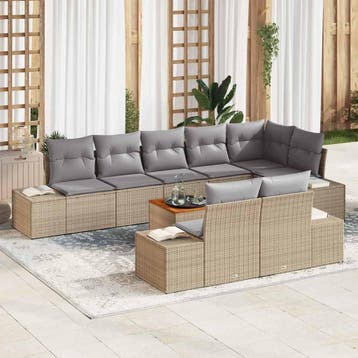 vidaXL Tuinbank Set 9 st Beige poly rattan, Verzenden, Nieuw