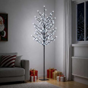 vidaXL Led-bollen kerstboom Zwart 180 cm Staal 220 LEDs, Verzenden, Nieuw