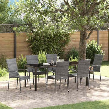 vidaXL Tuin Eettafel Set 7 st Grijs Gepoedercoat staal, Verzenden