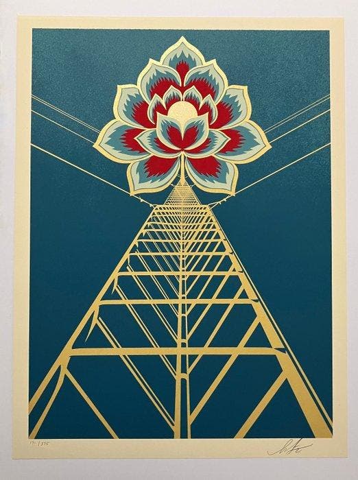 Shepard Fairey (OBEY) (1970) - Flower Power (Blue), Antiquités & Art, Art | Peinture | Moderne