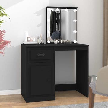 vidaXL Kaptafel met LED 90x50x132,5 cm bewerkt hout zwart, Huis en Inrichting, Verzenden, Nieuw