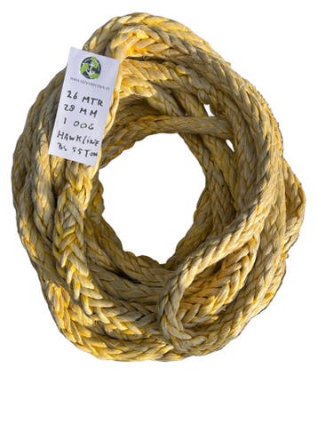 Hawk-Line Touw HMPE 26 MTR 28 mm 55Ton 1 Oog mooring line..., Verzenden