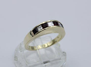 Bague - 14 carats Or jaune Diamant (Naturelle) - Rubis