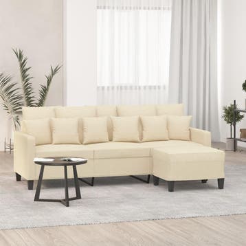 vidaXL Driezitsbank met voetenbank 180 cm stof crèmekleurig, Verzenden