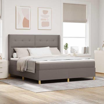 vidaXL Boxspring bed met hoofdeinde Taupe 180 x 200 cm Stof, Verzenden, Nieuw