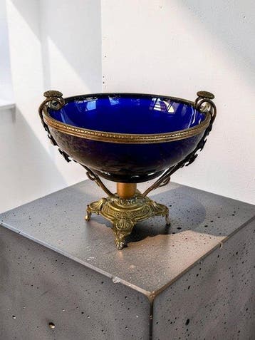 Tafelmiddenstuk - Metaal, Glas, Messing - kobaltblauw, Antiek en Kunst