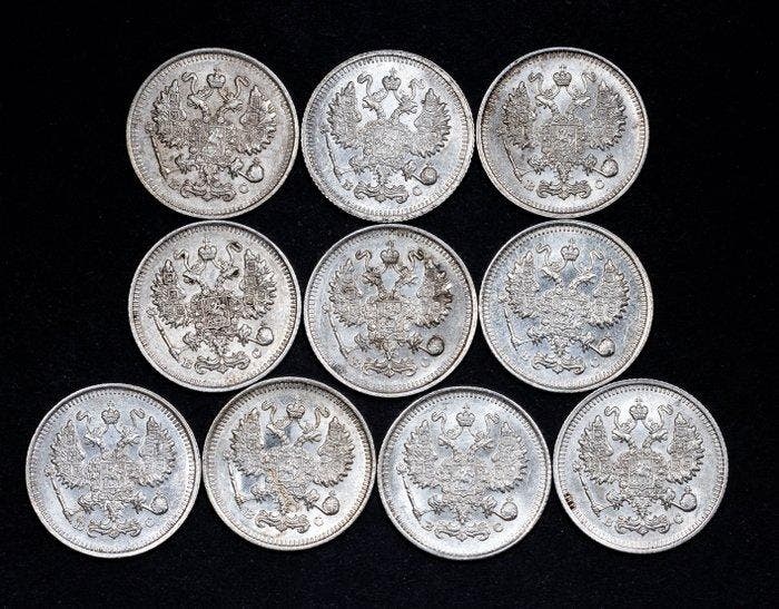 Rusland. Nicholas II. 10 Kopecks 10x 1914/1915 (Zonder, Timbres & Monnaies, Monnaies | Europe | Monnaies non-euro