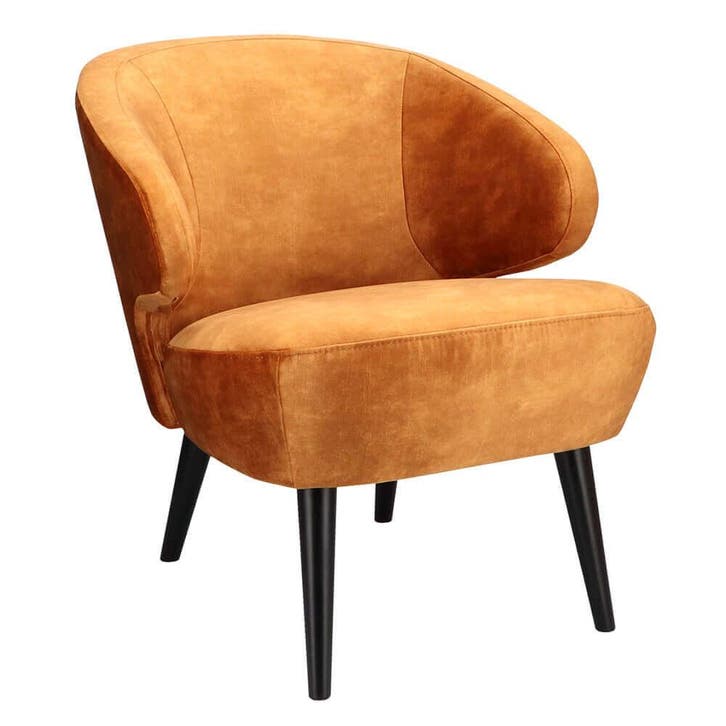 Loungestoel | BETA | Fluweel/Hout | Cognac | Zwarte Poten |, Articles professionnels, Horeca | Équipement de cuisine, Envoi