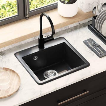 vidaXL Wasbak 80% Kwarts en 20% Hars 470 x 440 mm Zwart, Verzenden, Nieuw