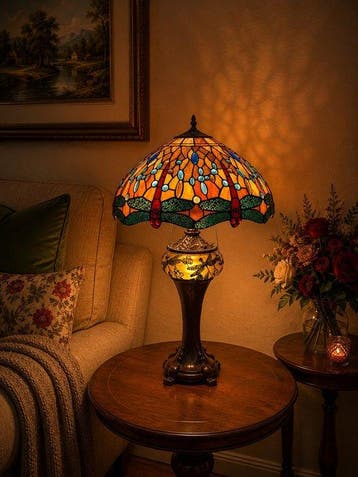 XXL Tiffany stijl tafellamp Studio Orange DRAGONFLY lamp met