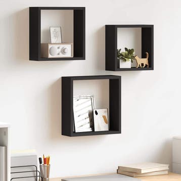 vidaXL Wandschappen kubus 3 st MDF zwart, Verzenden, Nieuw