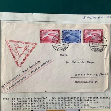 Duitse Rijk 1933 - 1 Mark (2x) en 2 Mark Chicagofarth op, Gestempeld