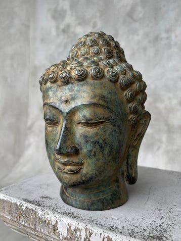 sculptuur, NO RESERVE PRICE - Bronze Patinated Buddha Head -