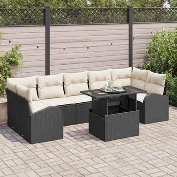 vidaXL Tuinbank Set 8 st Zwart Poly Riet, Verzenden, Nieuw