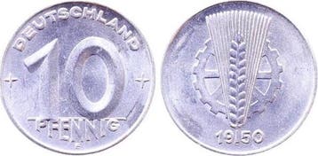 Duitsland 10 Pfennig Ddr 1950 E J 1503 bfr aluminium, Verzenden, België