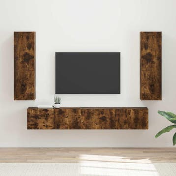 vidaXL Tv-meubelset 3 st Rook Eiken Bewerkt hout, Verzenden, Nieuw