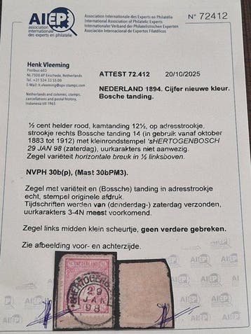 Nederland 1894 - Zeer zeldzame Bossche tanding in de nieuwe