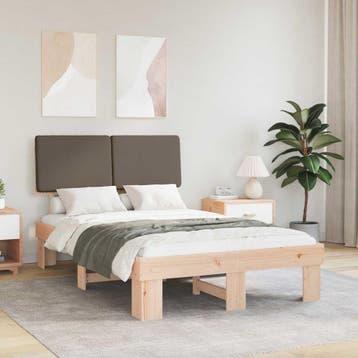 vidaXL Bedframe met Gevoerde Hoofdbord Taupe 120 x 200 cm, Verzenden