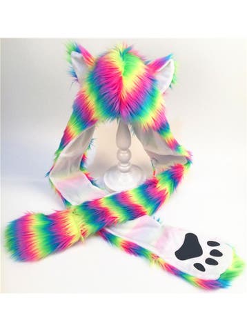 KIMU® Hood Neon Regenboog Wolf Gestreepte Beer Muts Sjaal Wa, Ophalen of Verzenden, Nieuw