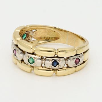 Ring - 18 karaat Geel goud, Witgoud - Robijn/Saffier/Smaragd, Nieuw