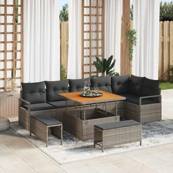 vidaXL Tuinbank Set 9 st Grijs Poly rattan, Verzenden