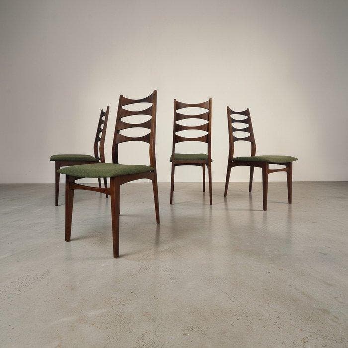 Chaise - Bois, Textile - Lot de quattre chaises vintage, Antiek en Kunst, Kunst | Designobjecten