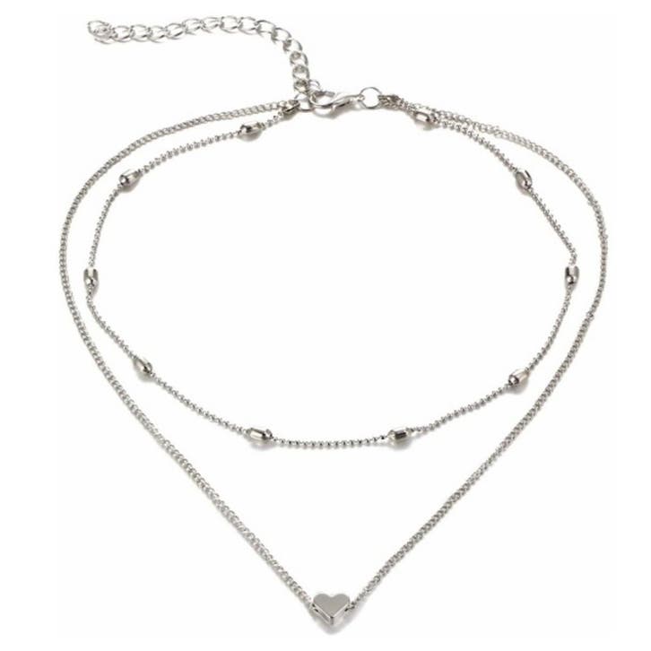 Fako Bijoux - Ketting - Dubbele Choker Layer - Hartje -, Handtassen en Accessoires, Kettingen, Verzenden