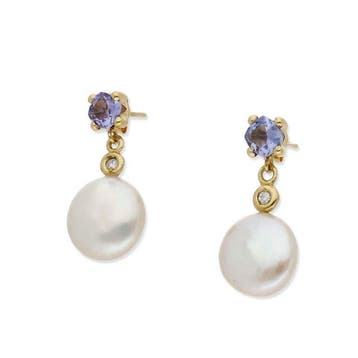 Boucles doreilles - 18 carats Or jaune Tanzanite - Diamant