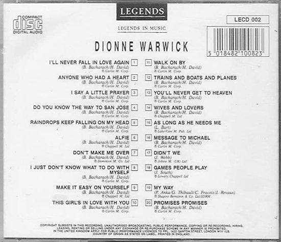 Legends In Music: Dionne Warwick 5018482100823, CD & DVD, CD | Autres CD, Envoi