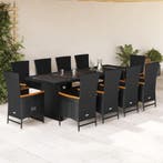 vidaXL 11-delige Tuinset met kussens poly rattan zwart, Verzenden, Nieuw, Tuinset