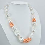 Corail - Argent - Collier - PERLES ET ROSES EN CORAIL, Collections, Minéraux & Fossiles