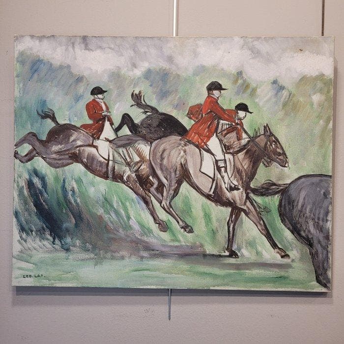 León Lafourcade (1898 - 1978) - Carrera de caballos, Antiquités & Art, Art | Peinture | Moderne