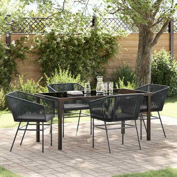 vidaXL Tuin Eettafel Set met kussen 5 pcs Zwart Gepoedercoat, Verzenden