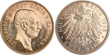 Duitsland 2 Mark Friedrich August Iii Sachsen 1912 E Jj 1..., Verzenden, België